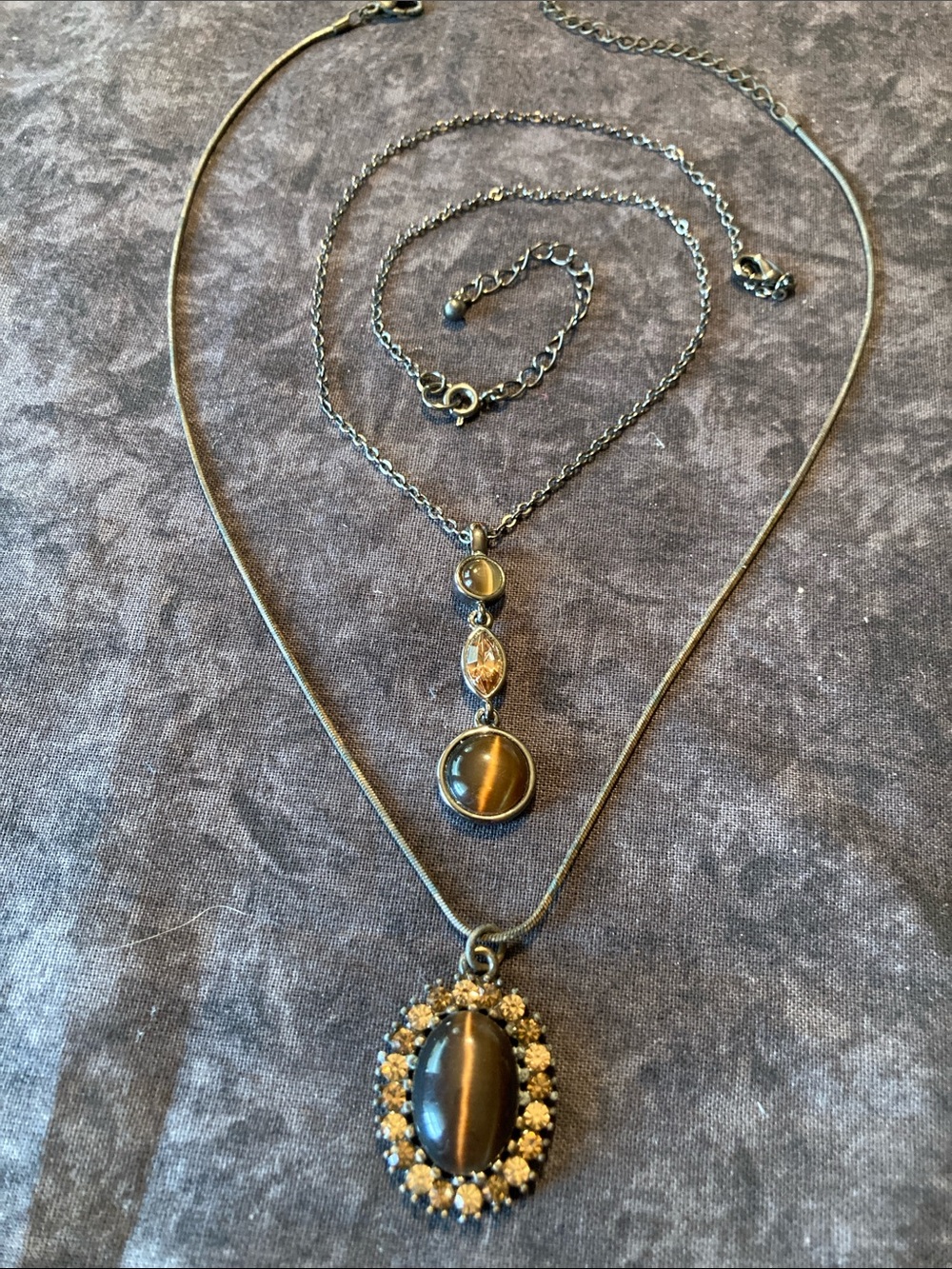 2 Stunning Tiger's Eye Cabochon Necklaces